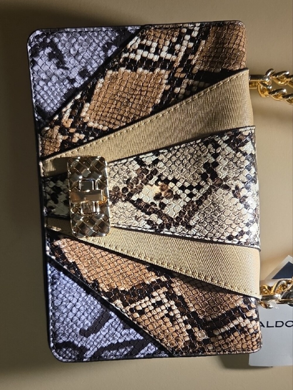 ALDO Multitone Snake-Print Shoulder Bag with Gold Chain - Picture 4 of 8